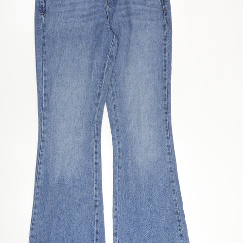 Zara Womens Blue Cotton Flared Jeans Size 10 L35 in Regular Zip