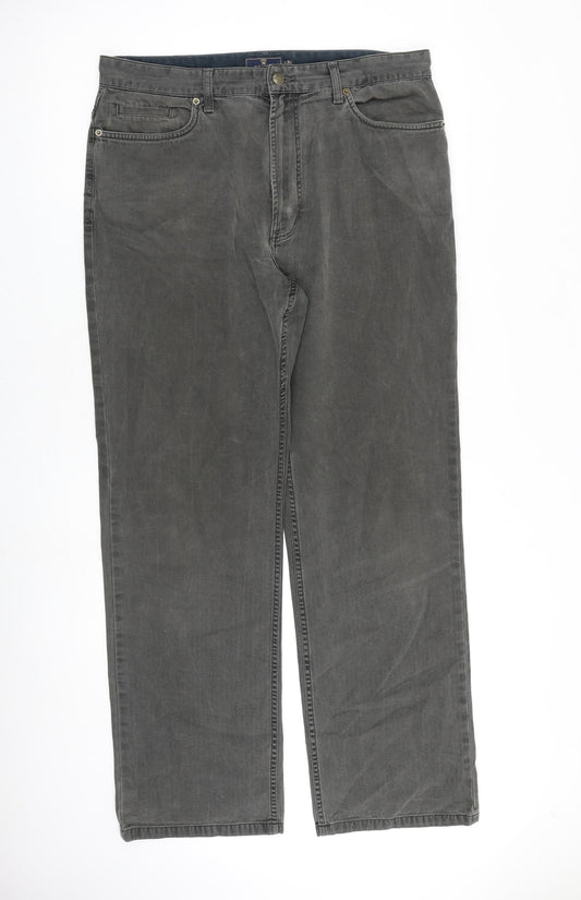 Blue Harbour Mens Grey Cotton Trousers Size 36 in L33 in Regular Zip