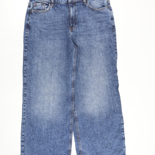TU Womens Blue Cotton Wide-Leg Jeans Size 14 L28 in Regular Zip