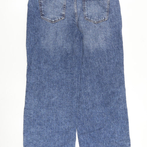 TU Womens Blue Cotton Wide-Leg Jeans Size 14 L28 in Regular Zip