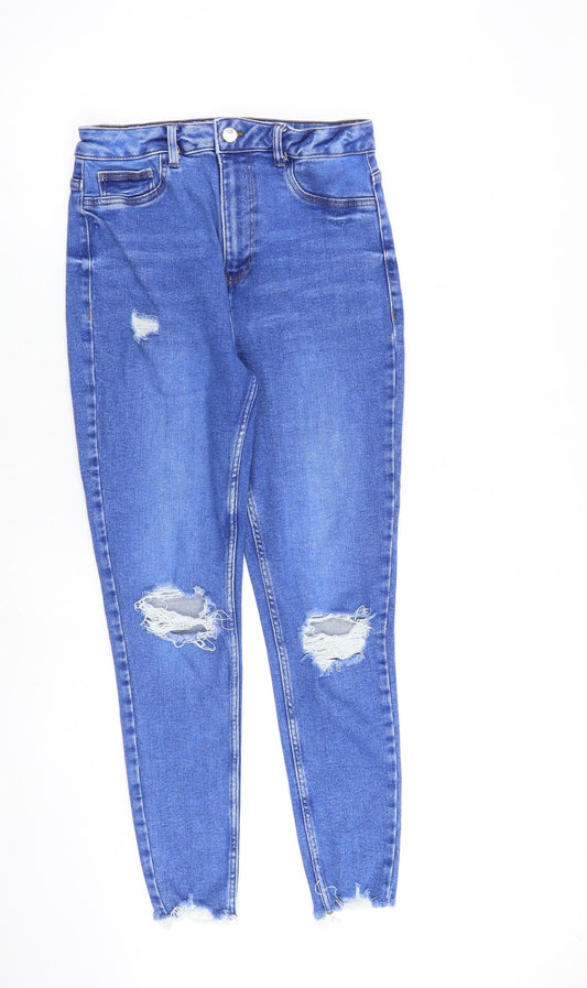 New Look Womens Blue Cotton Skinny Jeans Size 14 L27 in Regular Zip