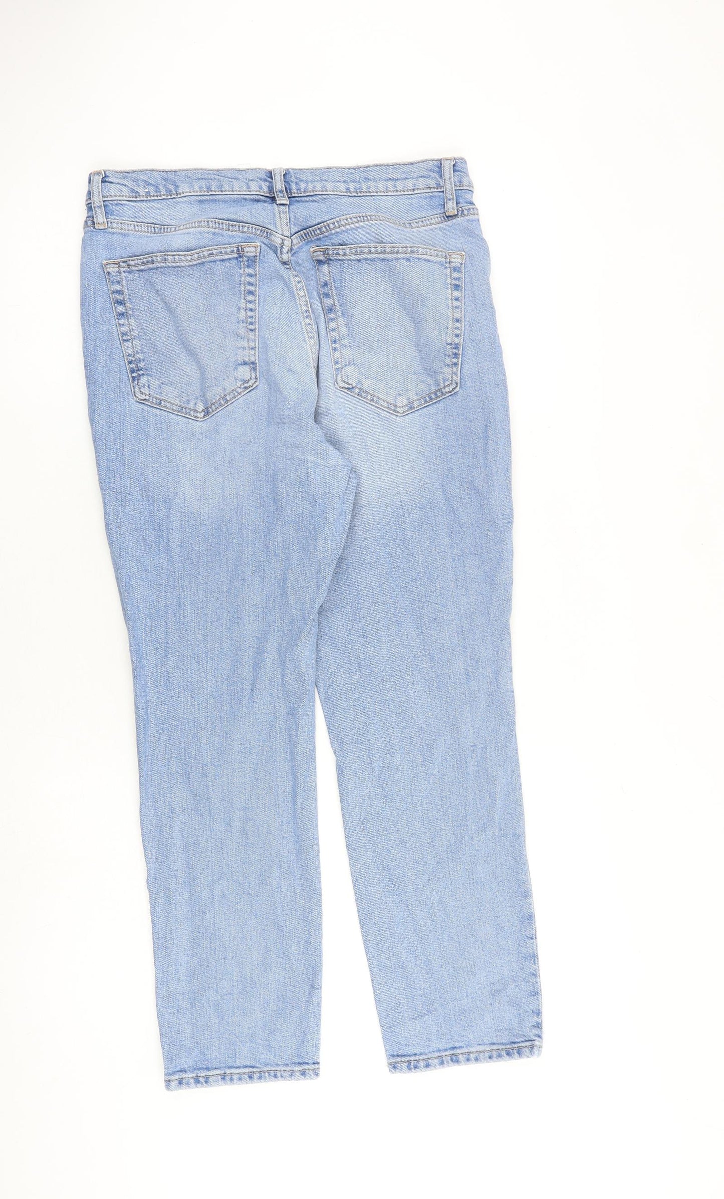 Mango Womens Blue Cotton Tapered Jeans Size 12 L26 in Regular Zip