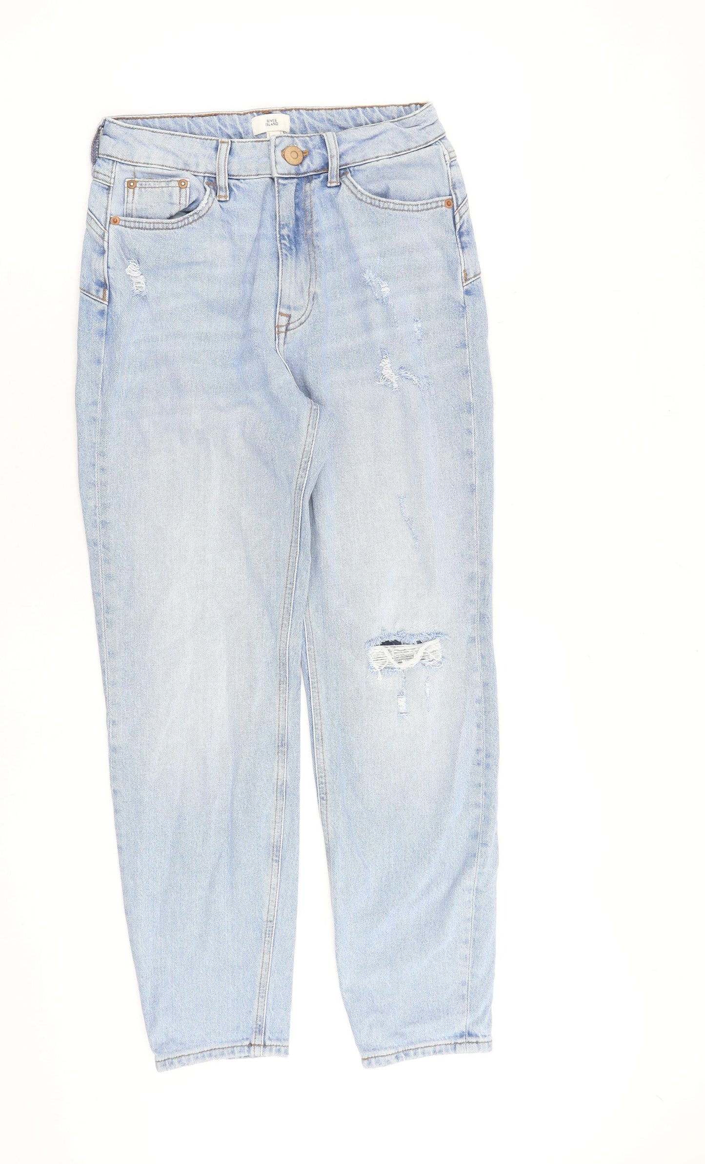 River Island Womens Blue Cotton Mom Jeans Size 8 L26 in Regular Zip