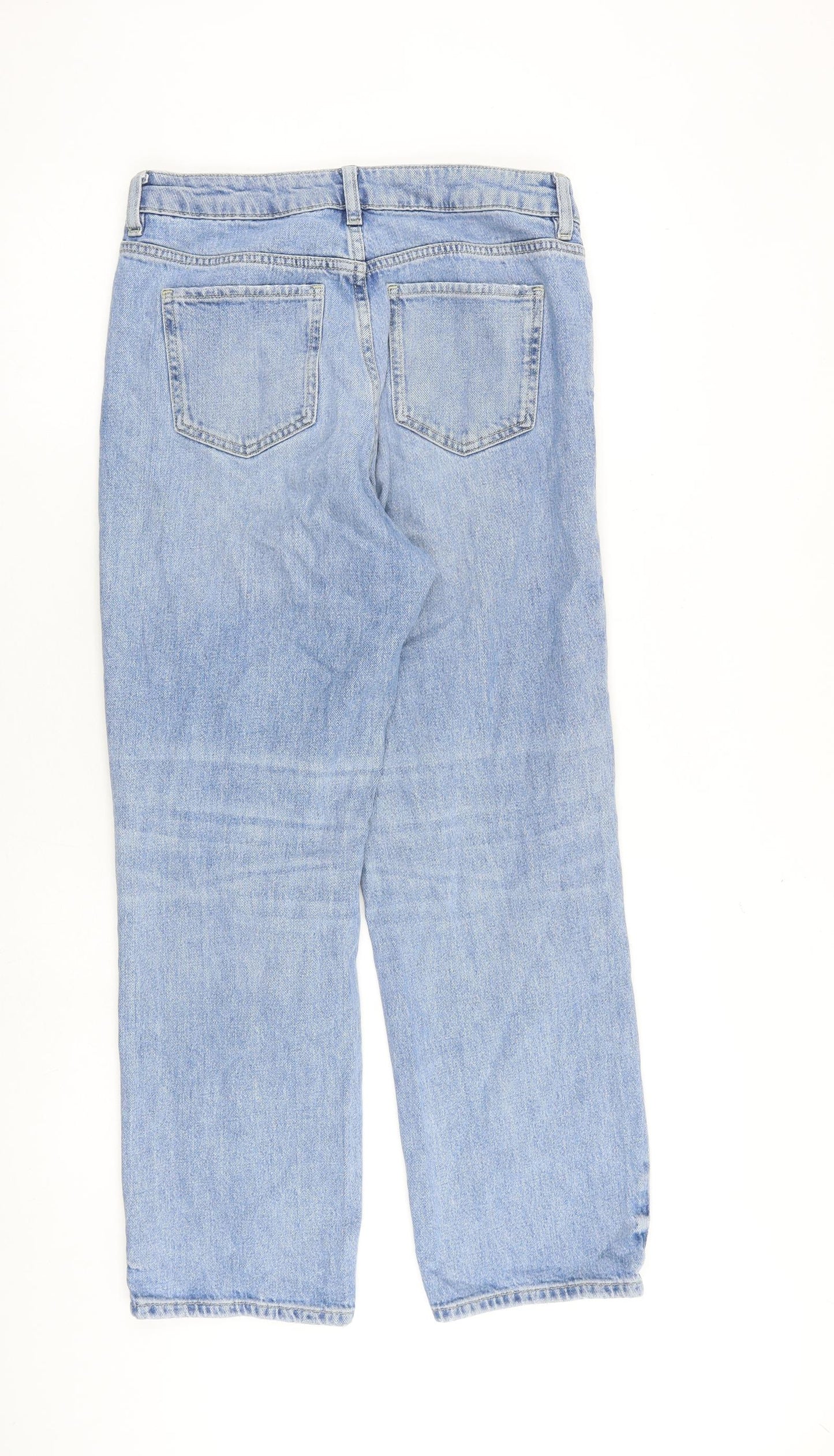 Marks and Spencer Womens Blue Cotton Boyfriend Jeans Size 10 L27 in Regular Zip