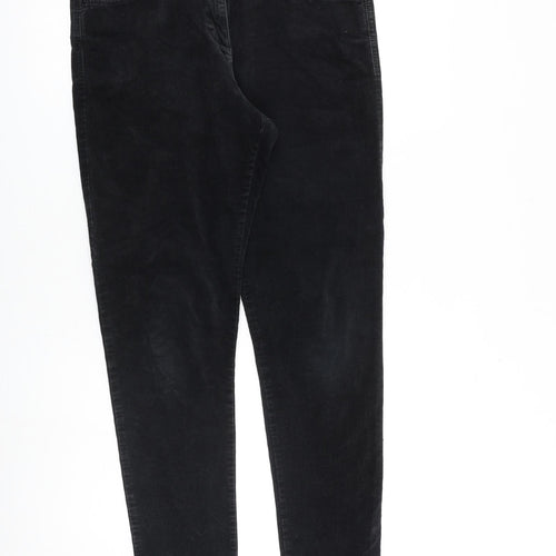 Marks and Spencer Womens Black Cotton Trousers Size 12 L30 in Regular Zip