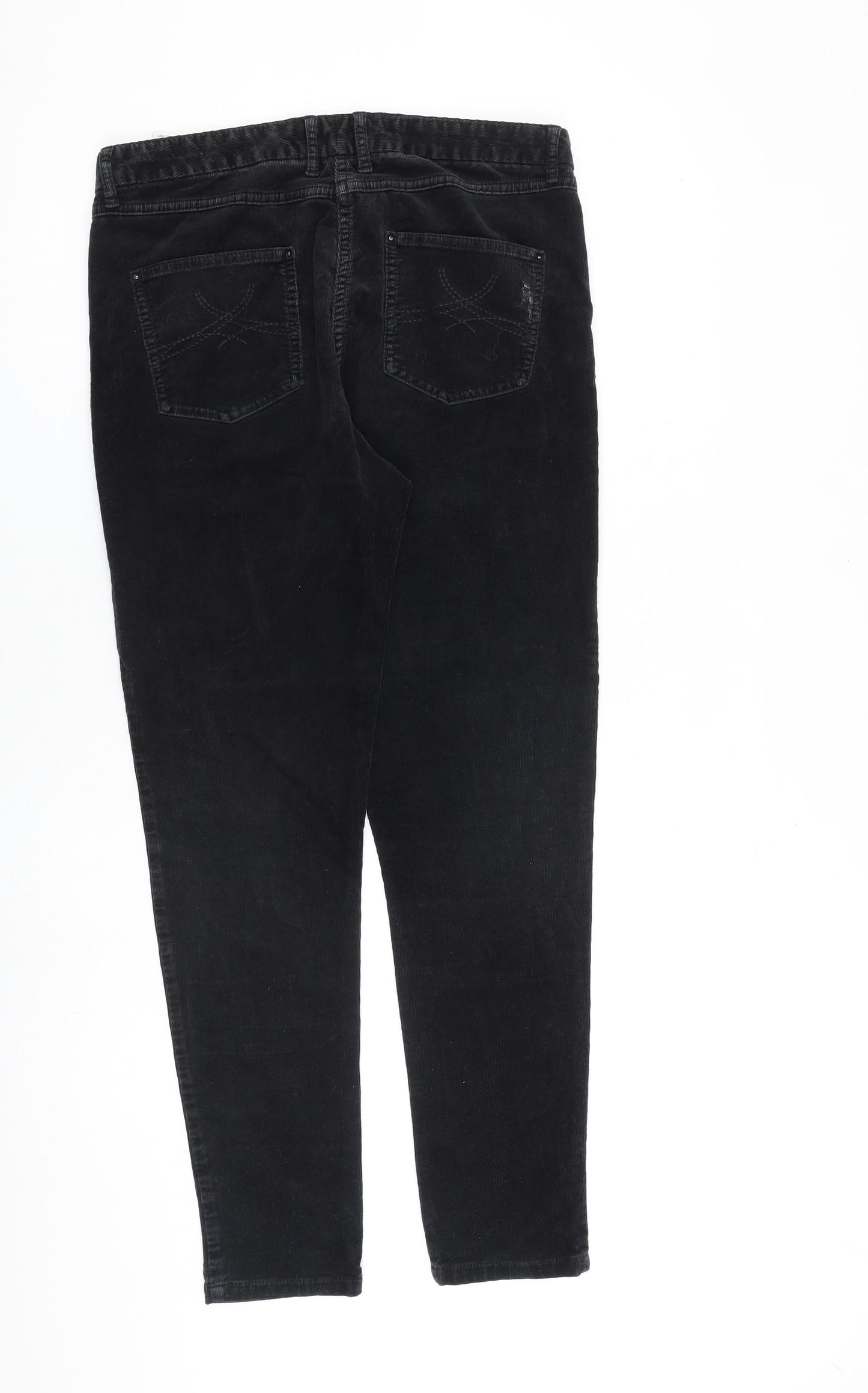 Marks and Spencer Womens Black Cotton Trousers Size 12 L30 in Regular Zip