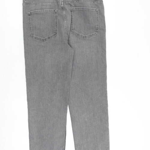 Marks and Spencer Womens Grey Cotton Straight Jeans Size 14 L26 in Regular Zip - Raw Hem