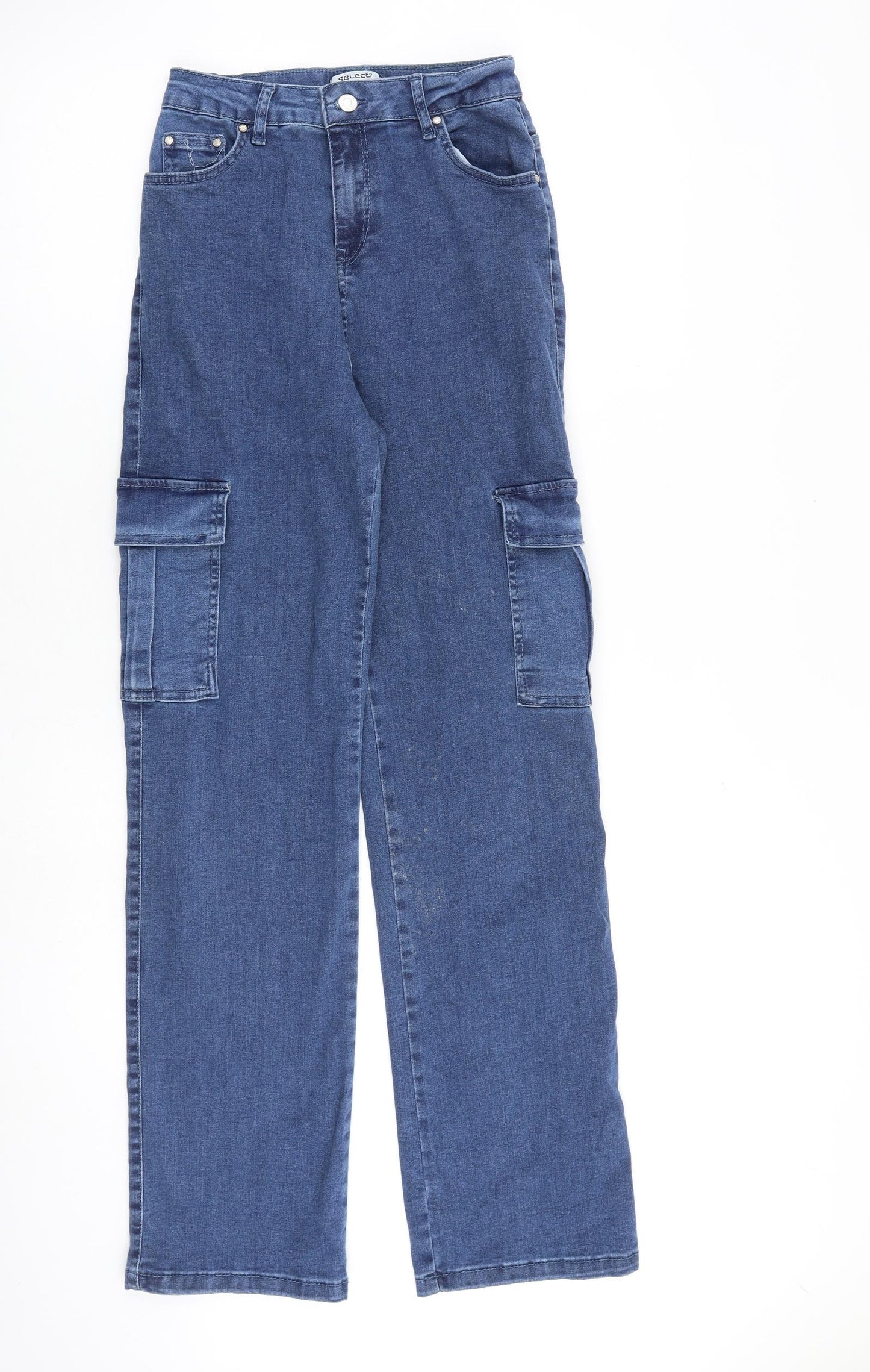 Select Womens Blue Cotton Straight Jeans Size 8 L32 in Regular Zip - Cargo