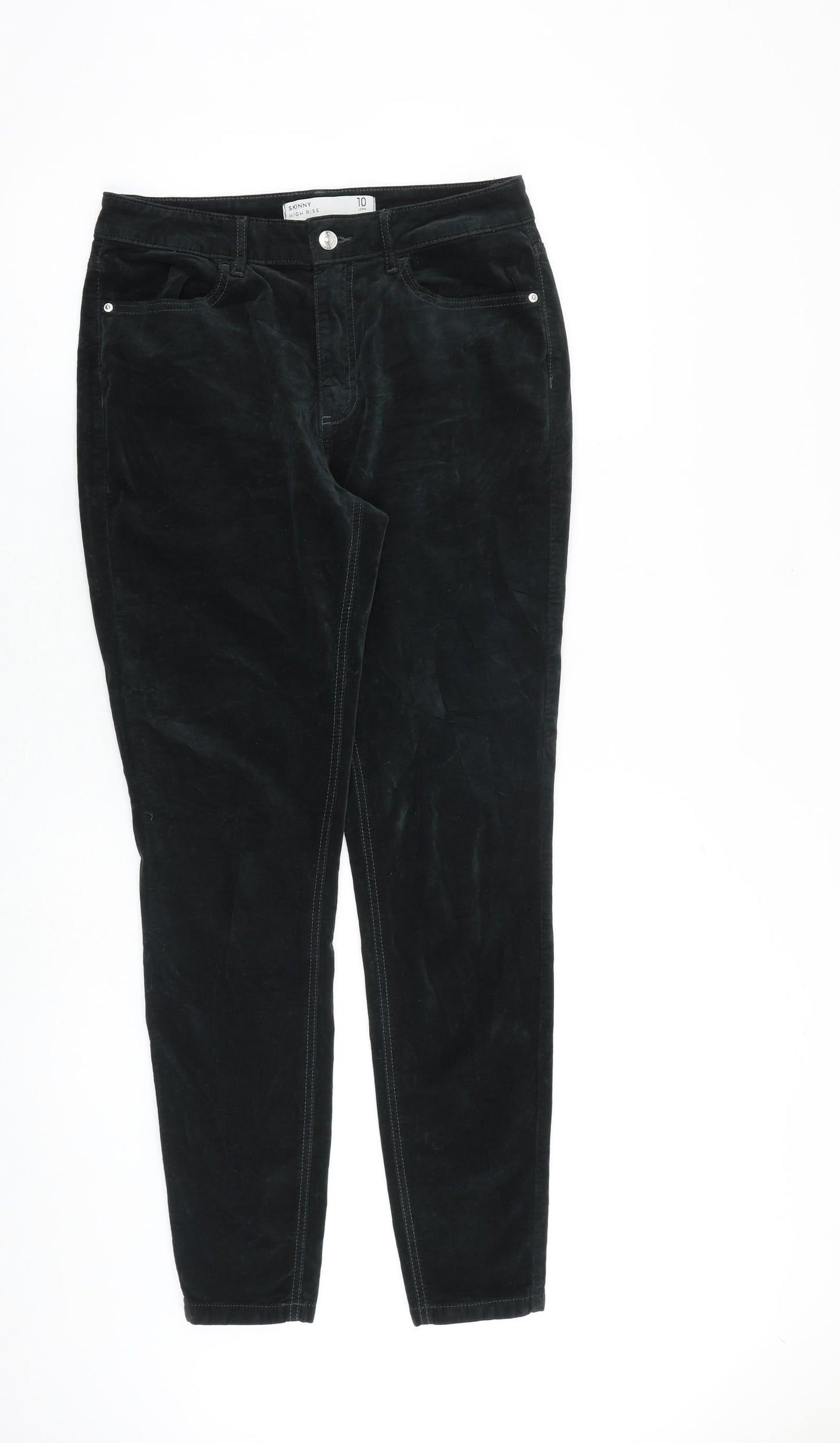 NEXT Womens Green Cotton Trousers Size 10 L29 in Slim Zip