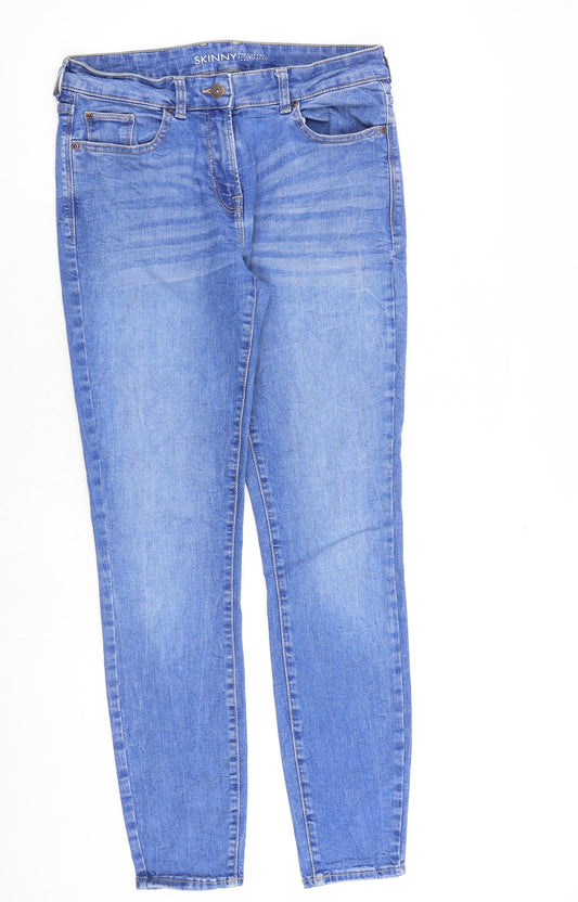 NEXT Womens Blue Cotton Skinny Jeans Size 10 L30 in Slim Zip