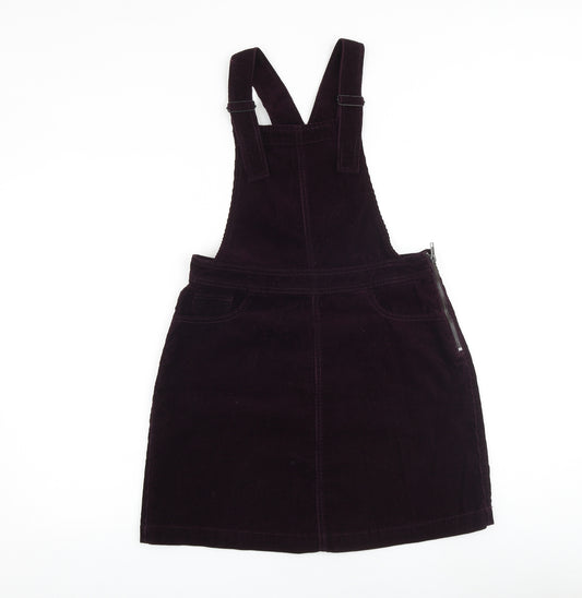 New Look Womens Purple 100% Cotton Pinafore/Dungaree Dress Size 10 Square Neck Buckle