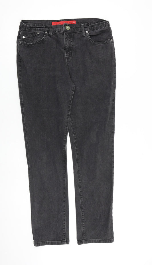 Per Una Womens Grey Cotton Straight Jeans Size 14 L30 in Regular Zip