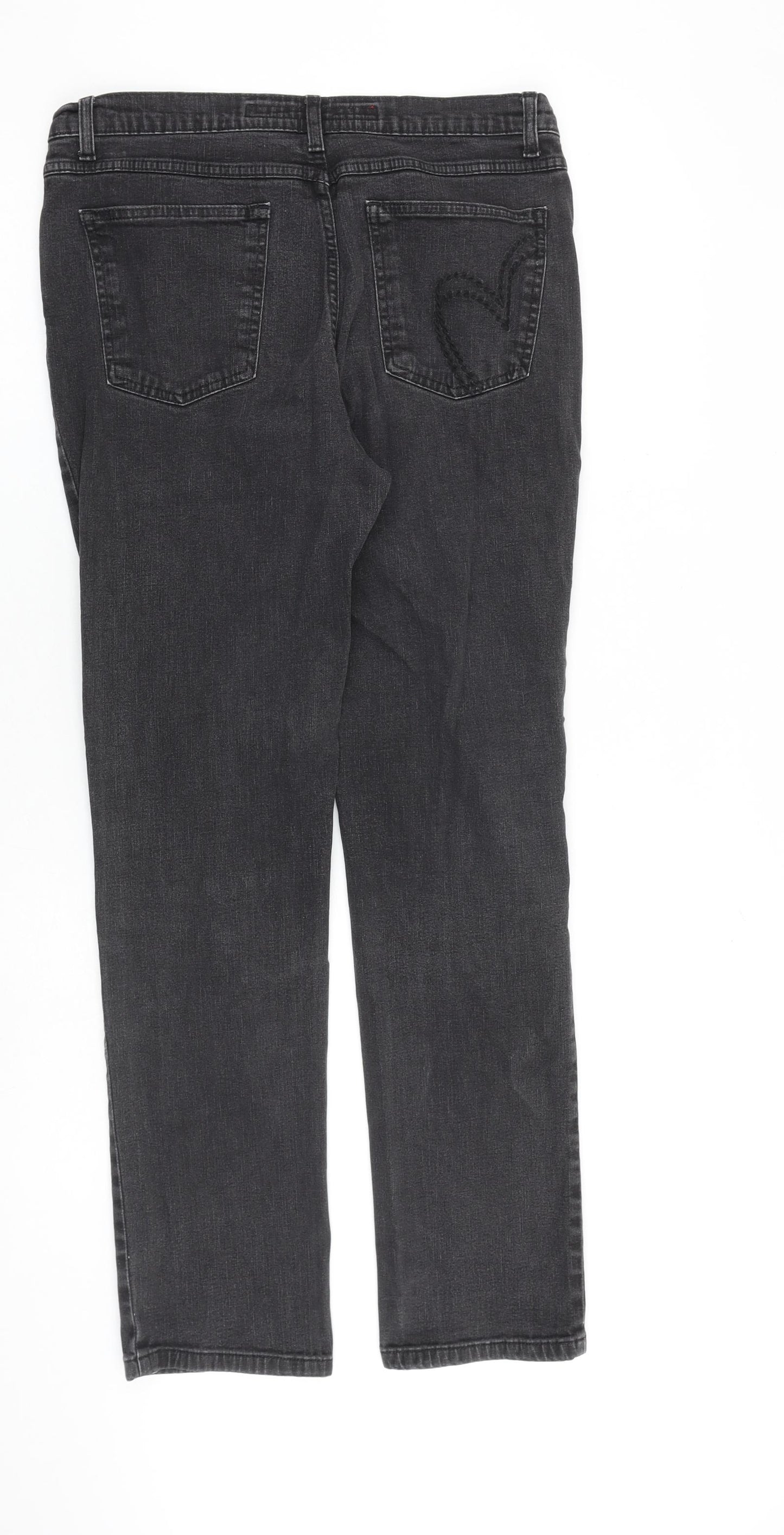 Per Una Womens Grey Cotton Straight Jeans Size 14 L30 in Regular Zip