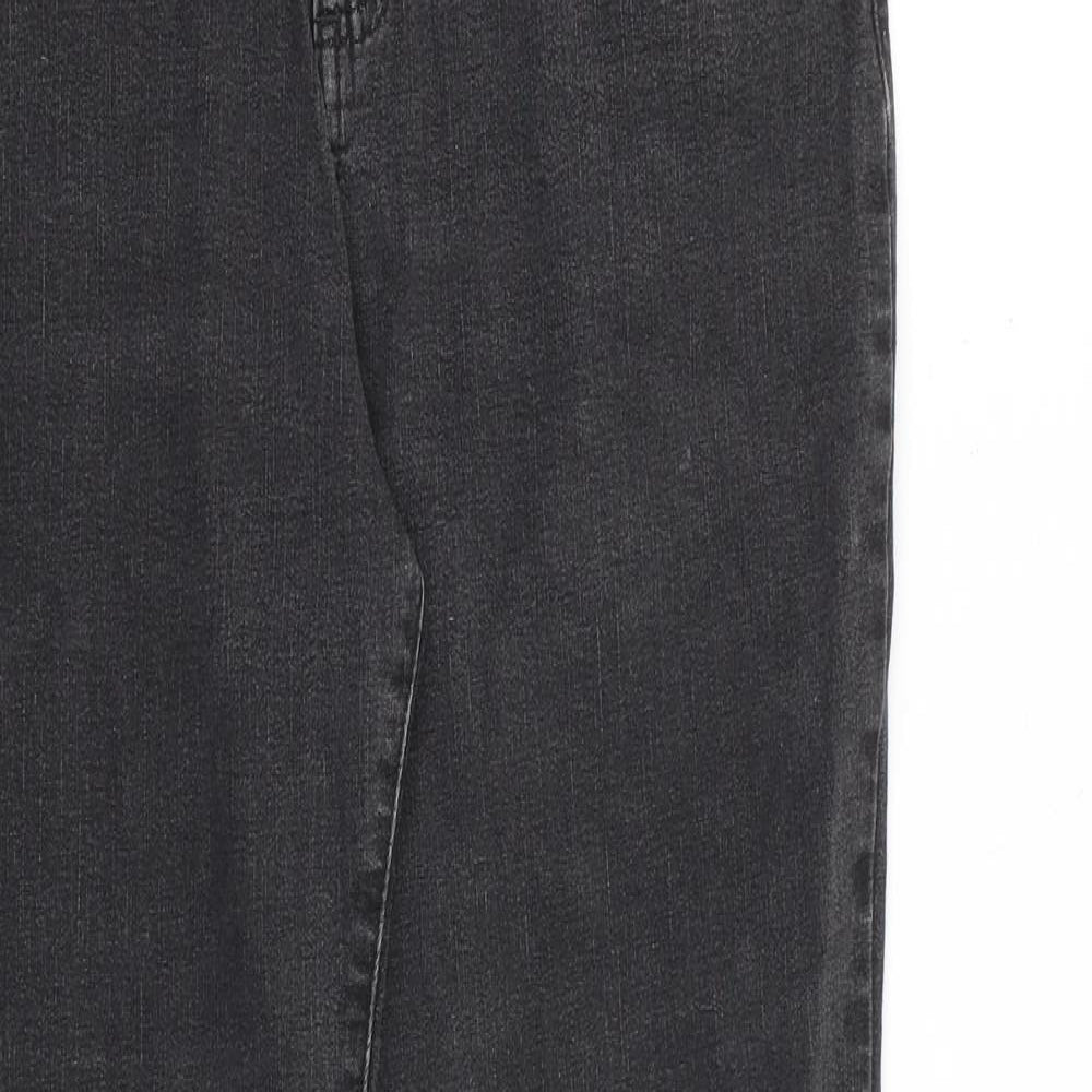 Per Una Womens Grey Cotton Straight Jeans Size 14 L30 in Regular Zip