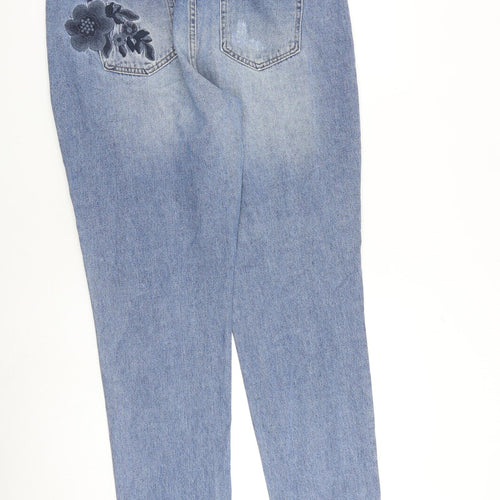 NEXT Womens Blue Cotton Tapered Jeans Size 14 L31 in Regular Zip - Floral Detail