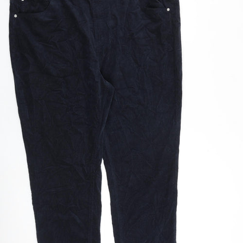 Marks and Spencer Womens Blue Cotton Trousers Size 24 L28 in Regular Zip