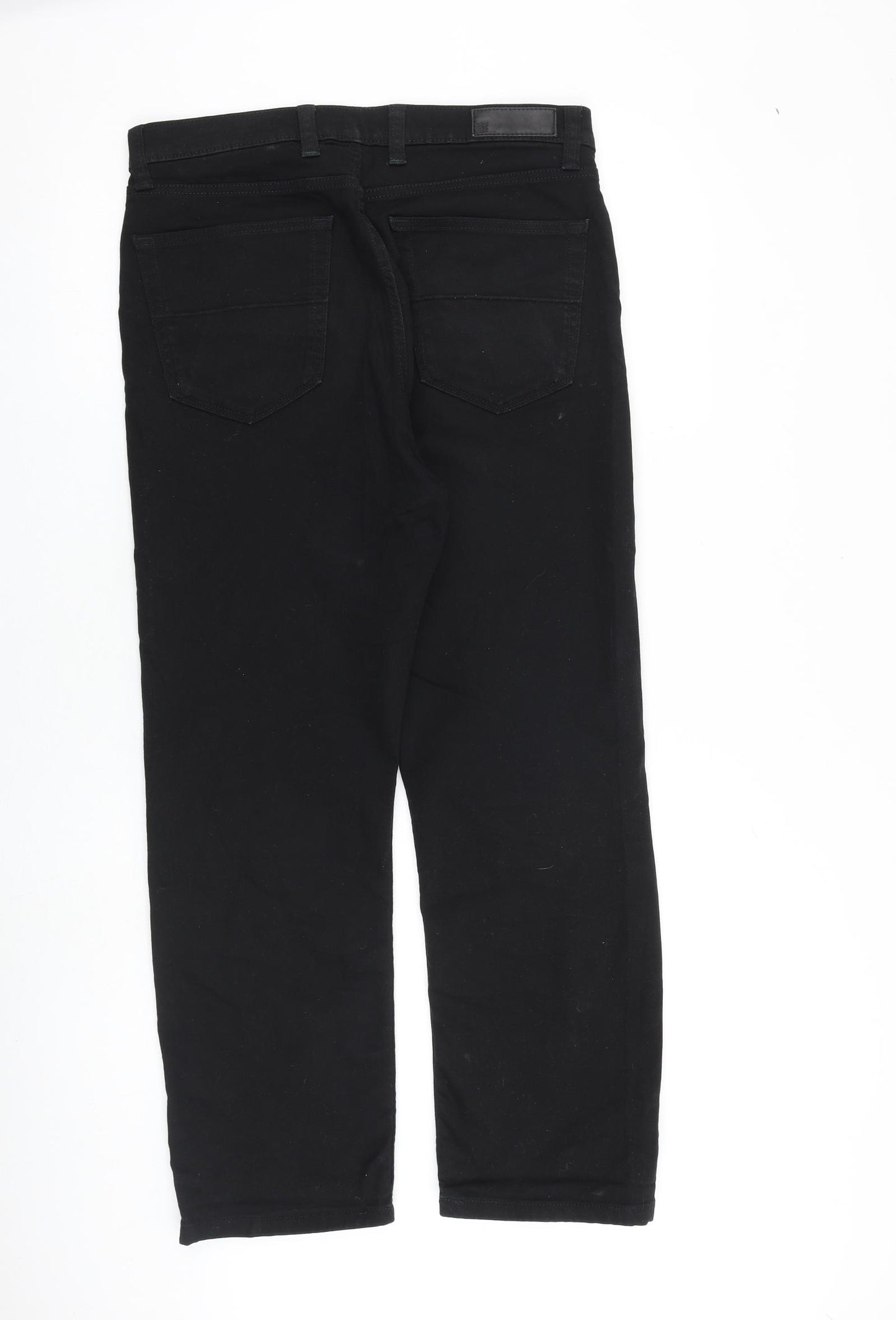 Marks and Spencer Mens Black Cotton Straight Jeans Size 32 in L29 in Regular Zip