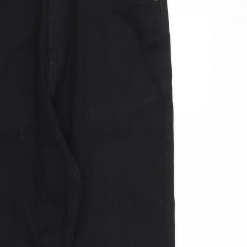Marks and Spencer Mens Black Cotton Straight Jeans Size 32 in L29 in Regular Zip
