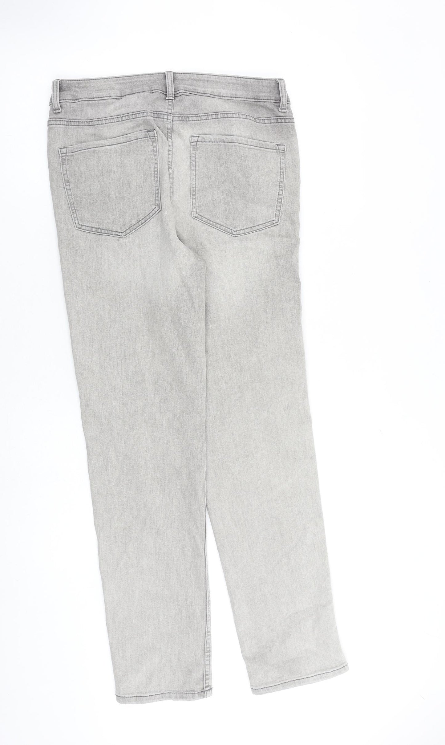 Marks and Spencer Womens Grey Cotton Straight Jeans Size 12 L30 in Regular Zip