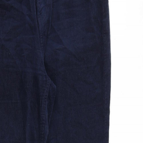 Marks and Spencer Womens Blue Cotton Trousers Size 14 L28 in Regular Zip