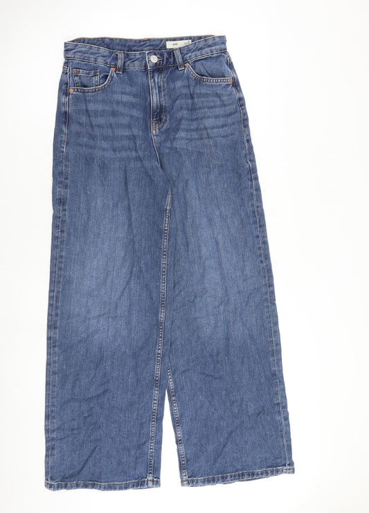 Marks and Spencer Womens Blue Cotton Wide-Leg Jeans Size 8 L30 in Regular Zip