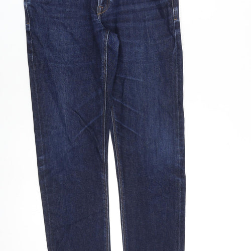 Marks and Spencer Mens Blue Cotton Straight Jeans Size 32 in L33 in Slim Zip