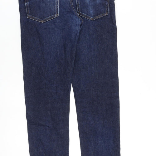 Marks and Spencer Mens Blue Cotton Straight Jeans Size 32 in L33 in Slim Zip