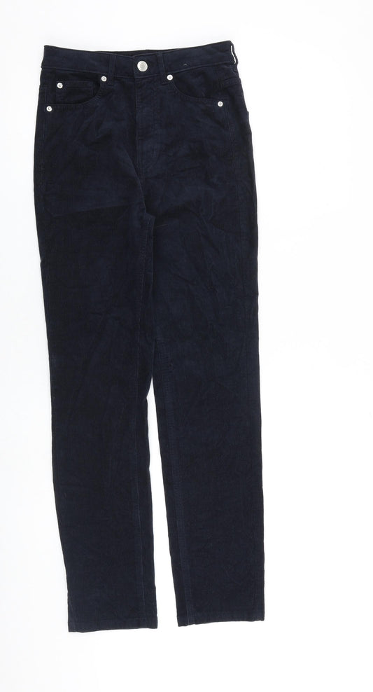 Marks and Spencer Womens Blue Cotton Trousers Size 6 L28 in Regular Zip