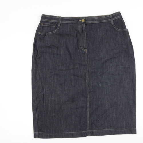 Classic Womens Blue Cotton A-Line Skirt Size 18 Zip