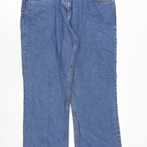 George Womens Blue Cotton Wide-Leg Jeans Size 14 L28 in Regular Zip