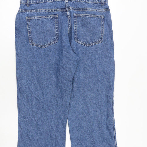 George Womens Blue Cotton Wide-Leg Jeans Size 14 L28 in Regular Zip