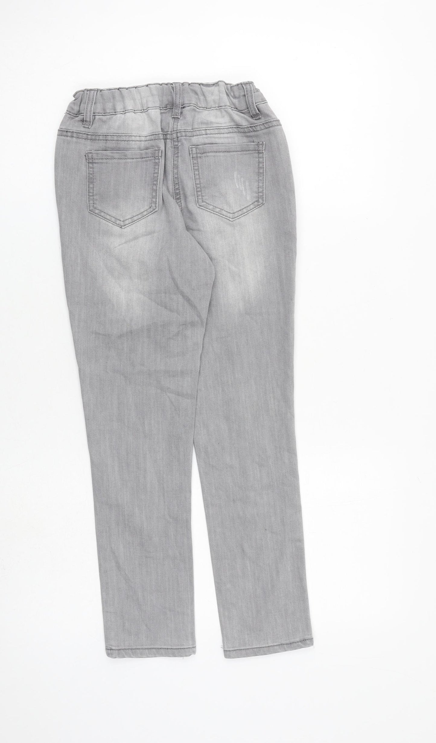 Denim & Co. Girls Grey Cotton Skinny Jeans Size 9-10 Years L23 in Regular Zip - Distressed