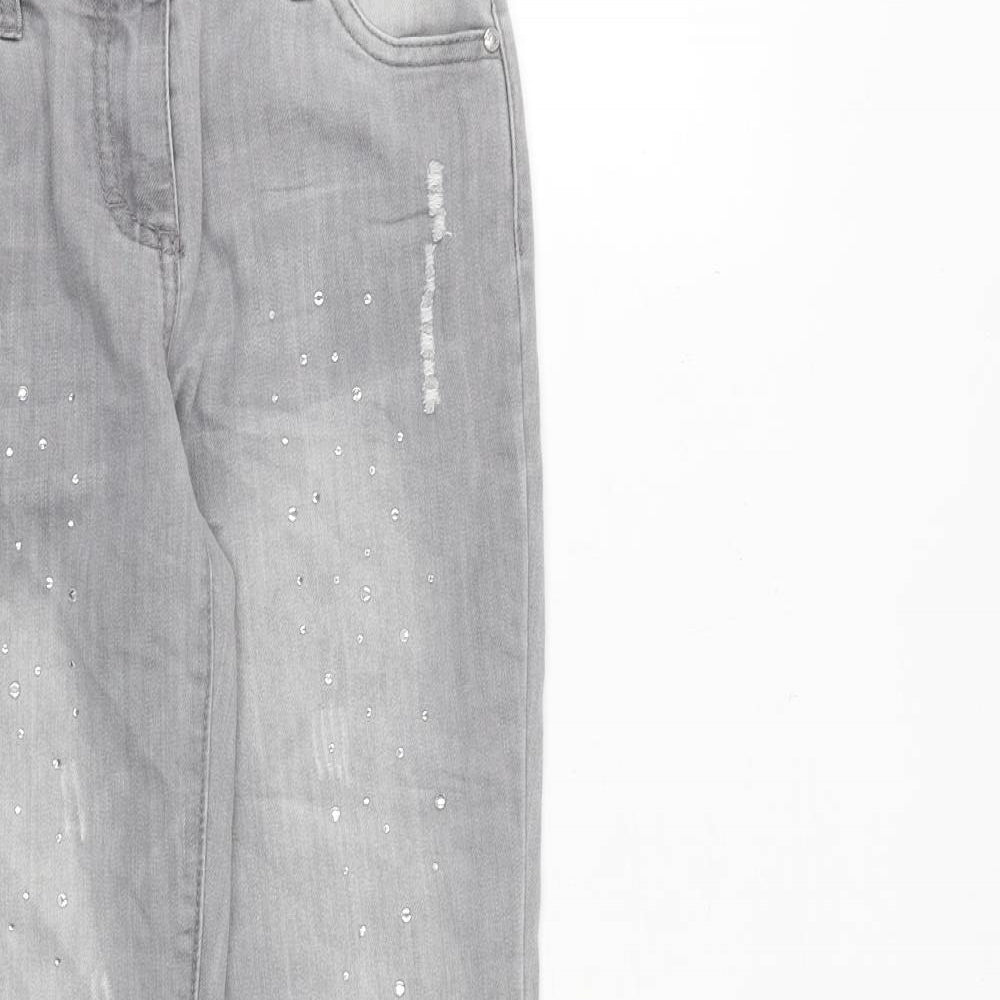 Denim & Co. Girls Grey Cotton Skinny Jeans Size 9-10 Years L23 in Regular Zip - Distressed
