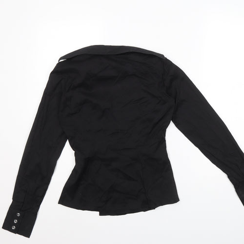 Simon's Womens Black Cotton Wrap Blouse Size 14 Collared