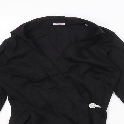 Simon's Womens Black Cotton Wrap Blouse Size 14 Collared