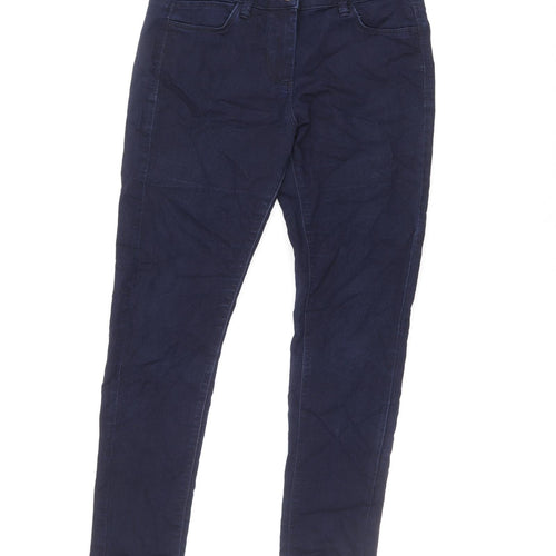 NEXT Womens Blue Herringbone Cotton Skinny Jeans Size 10 L26 in Regular Zip - Jegging Fit