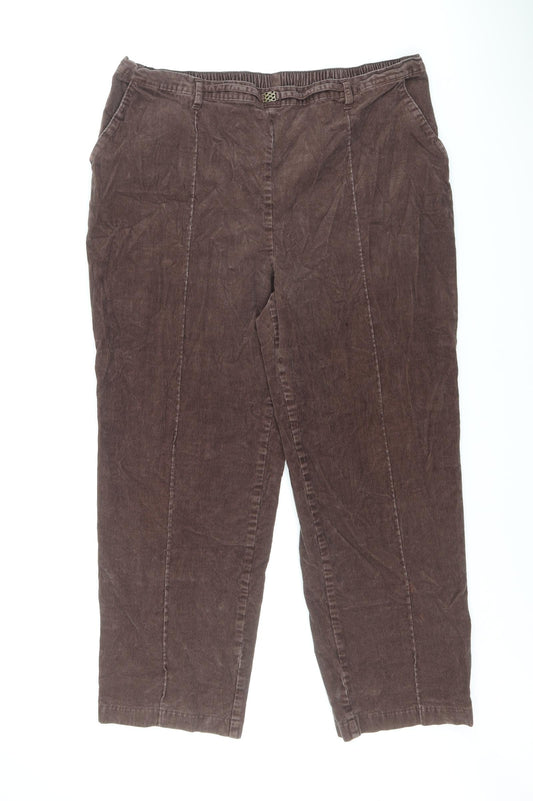 Marks and Spencer Womens Brown Cotton Trousers Size 18 L24 in Regular