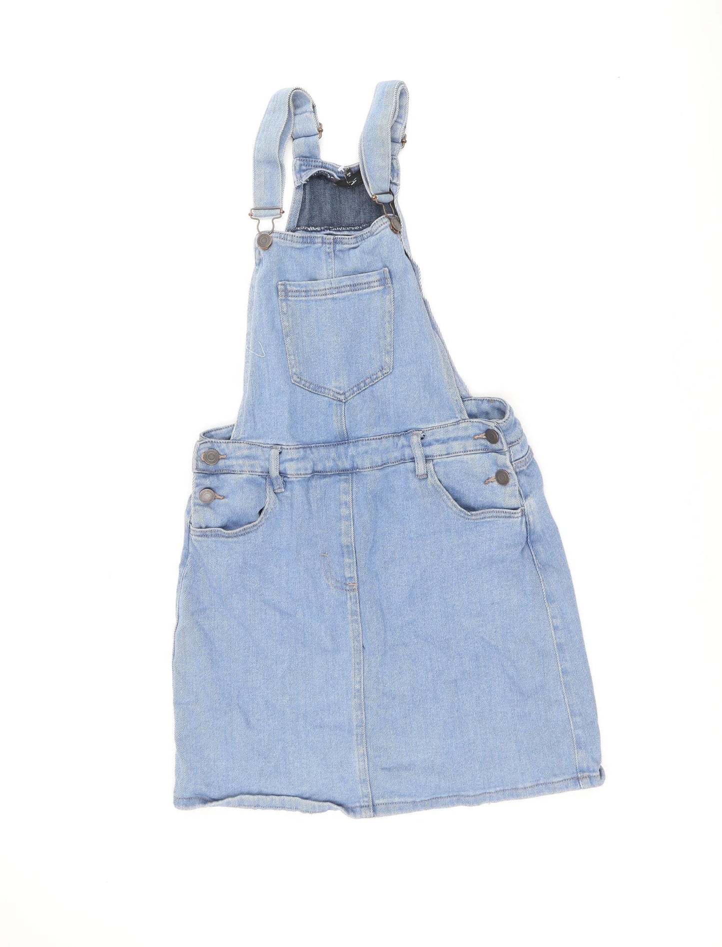 NEXT Womens Blue Cotton Pinafore/Dungaree Dress Size 12 Square Neck Buckle