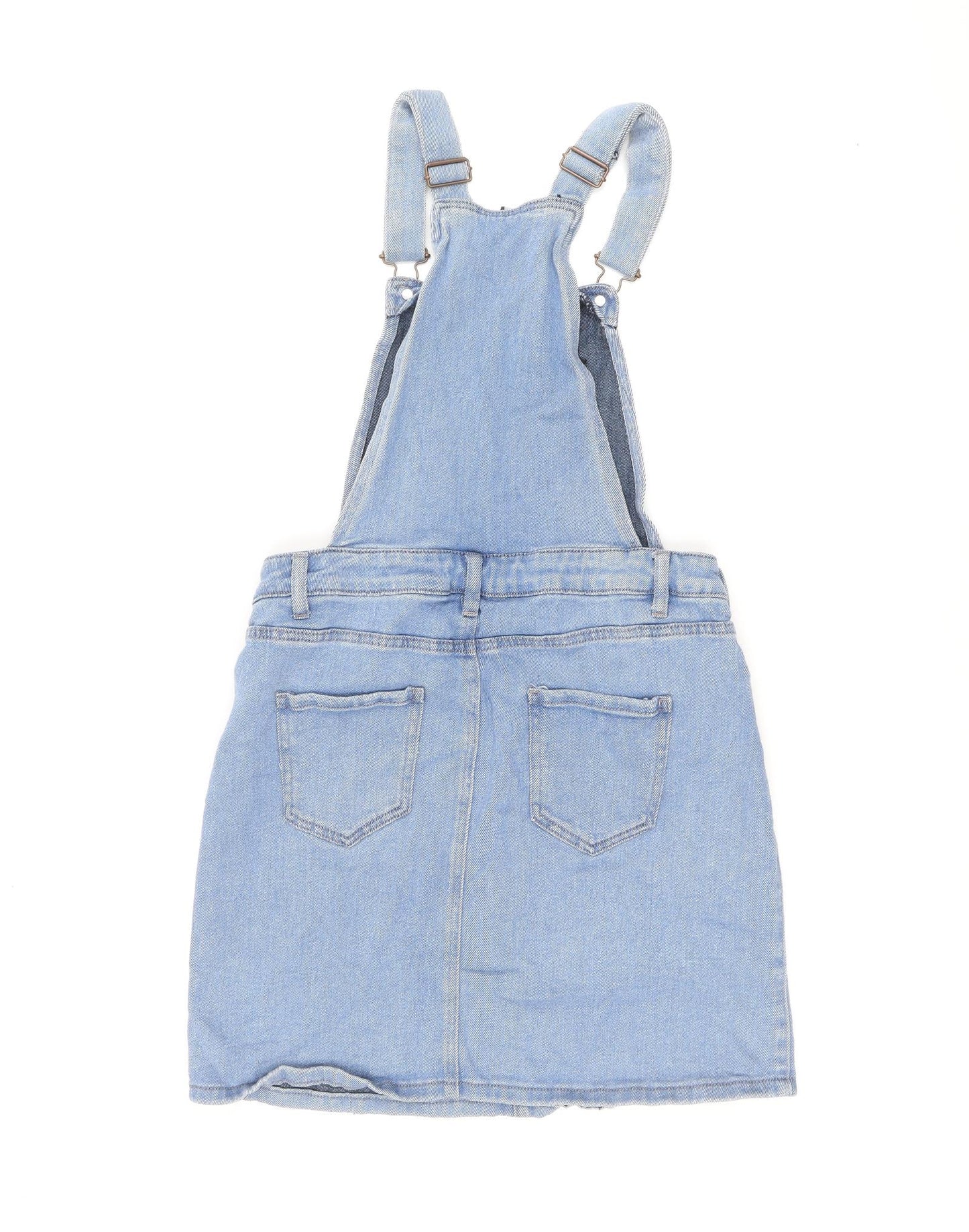 NEXT Womens Blue Cotton Pinafore/Dungaree Dress Size 12 Square Neck Buckle