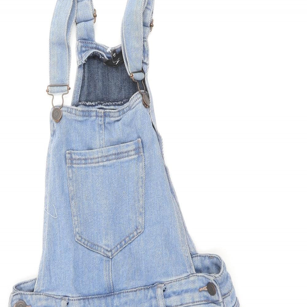 NEXT Womens Blue Cotton Pinafore/Dungaree Dress Size 12 Square Neck Buckle