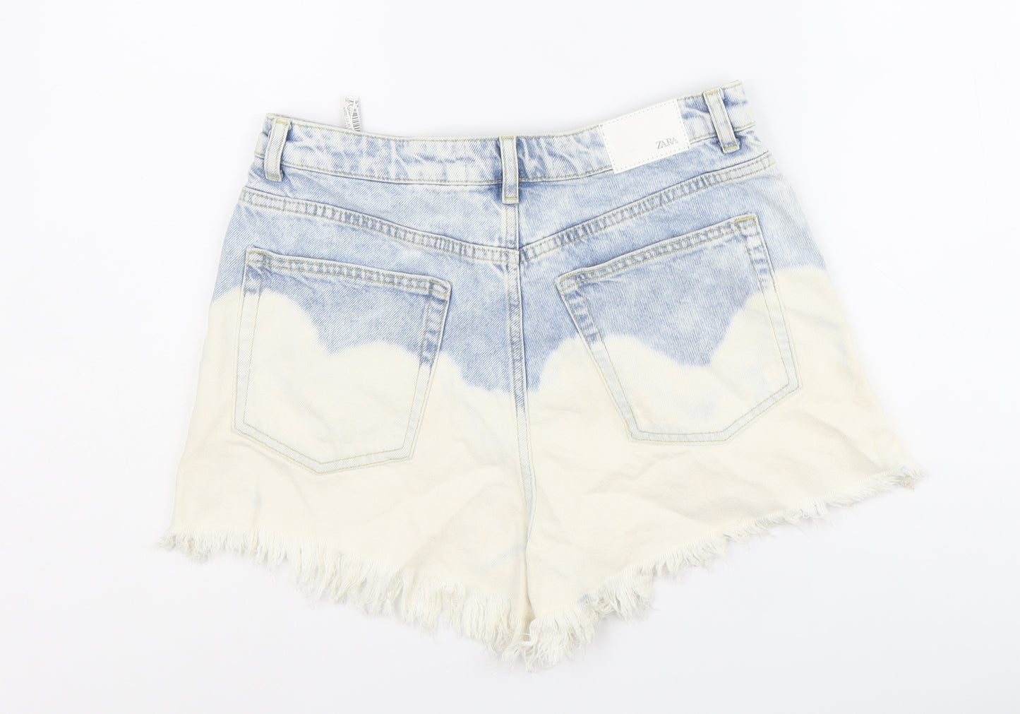 Zara Womens Ivory 100% Cotton Cut-Off Shorts Size 12 Extra-Slim Zip - Distressed look, 2 Inch Inside Leg