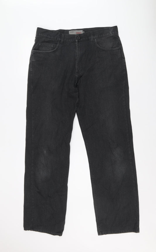 NEXT Mens Black Cotton Straight Jeans Size 34 in L31 in Relaxed Zip