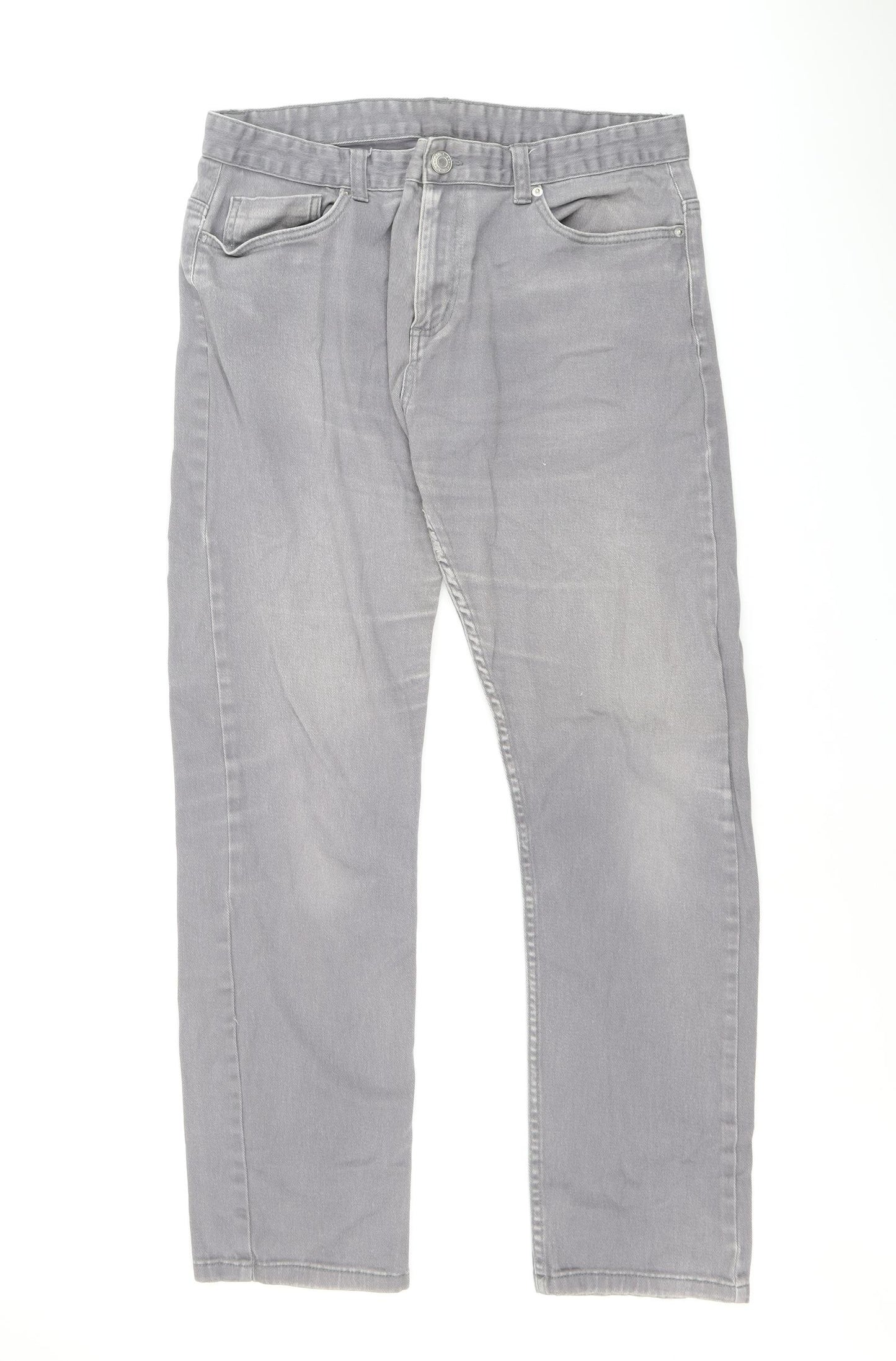 Denim & Co. Mens Grey Cotton Straight Jeans Size 34 in L32 in Regular Zip