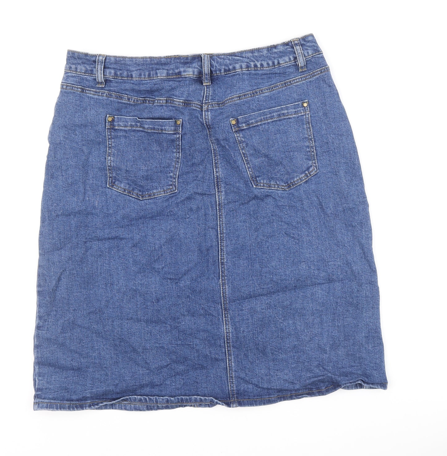 Roman Womens Blue Cotton A-Line Skirt Size 18 Zip