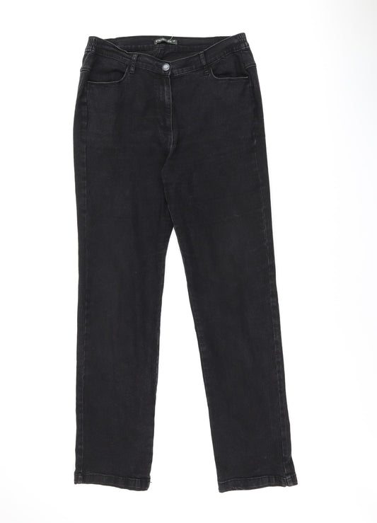 Bonmarché Womens Black Cotton Straight Jeans Size 14 L29 in Regular Zip
