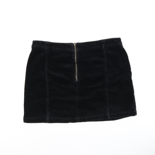 Marks and Spencer Womens Black Cotton Mini Skirt Size 16 Zip