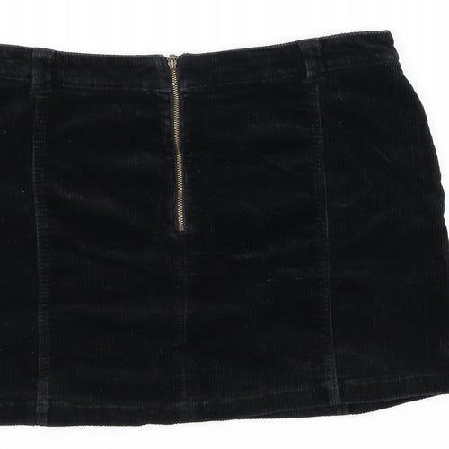 Marks and Spencer Womens Black Cotton Mini Skirt Size 16 Zip