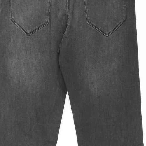Marks and Spencer Mens Grey Cotton Straight Jeans Size 34 in L29 in Regular Zip
