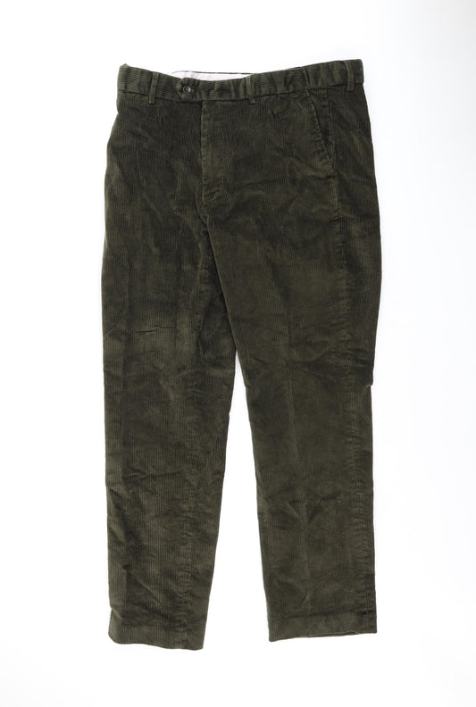 James Hotton Mens Green Cotton Trousers Size 38 in L31 in Regular Zip