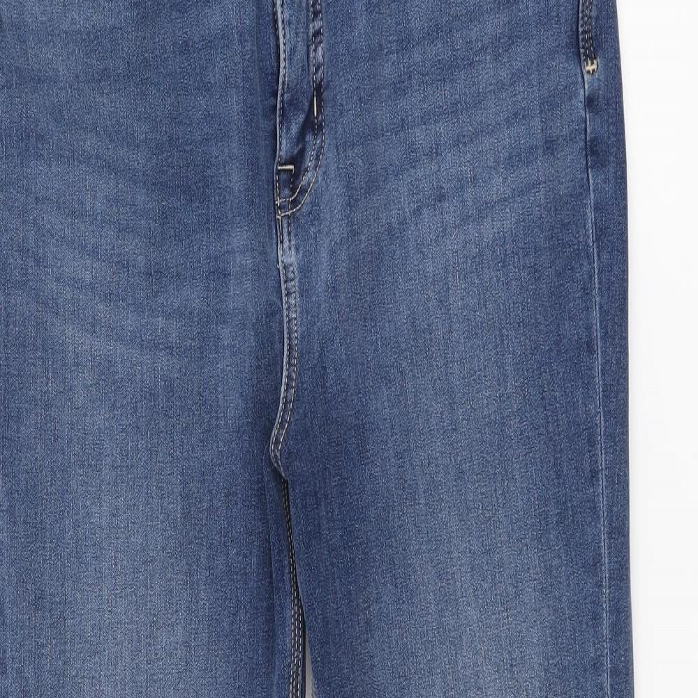 Marks and Spencer Womens Blue Cotton Straight Jeans Size 12 L26.5 in Slim Zip